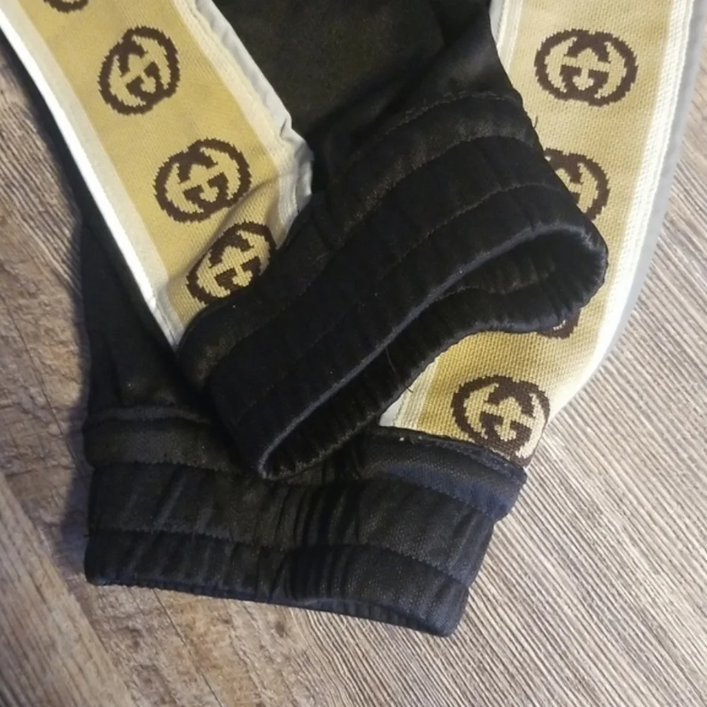 Gucci GG Small Monogram Legs Black Tan Reflective Trim Track Suit Jogger Bottoms - Picture 6 of 12